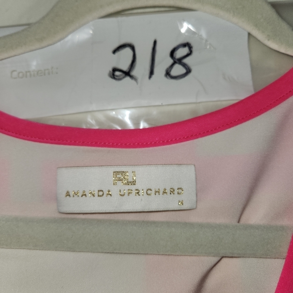 Amanda Uprichard 100% Silk Geometric Dress Medium Pink & Cream - Picture 3 of 8